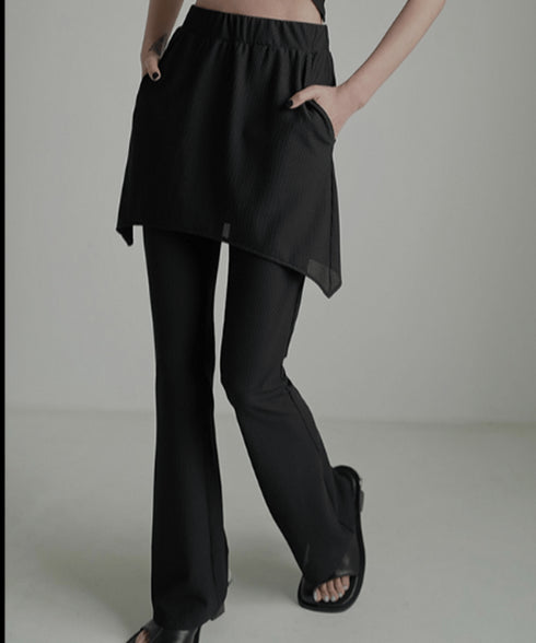 Asymmetric Skirted Flare Pants